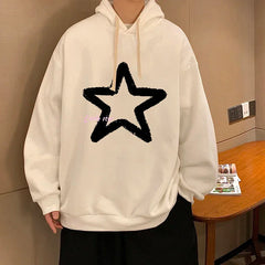 HEARUJOY  -  Men's Oversized Hoodie Off White 5XL Hoodies with Hat Over size for Men Star Print Man Casual Wear Hoody Male Sweatshirt
