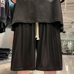 HEARUJOY  -  With Pockets Man Short Pants Baggy Wide Loose Shorts for Men Drawstring Xl Casual Xxl Hot Deals Korean Style Clothing Elastic