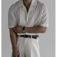 HEARUJOY  -  Summer Black Short Sleeved Shirt Men Oversized Beige Casual Shirt Streetwear Men Korean Loose Hollow Shirt Mens Hawaiian Shirts