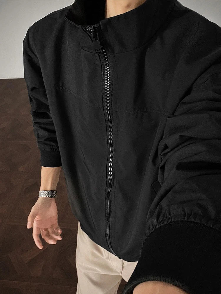 HEARUJOY  -  Trendy Slim Long Sleeve Men's Jacket Coat Streetwear Vintage Zip-up Stand Collar Jackets Spring Autumn Casual Mens Outerwear