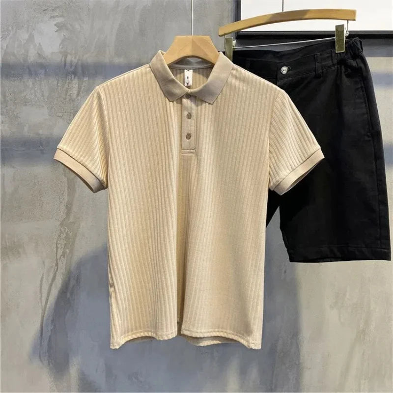 HEARUJOY  -  Lapel Polo Shirt Short-sleeved Men's Trendy Brand Loose Casual Summer Thin Solid Color Knitted Sweater T-shirt Base Shirt