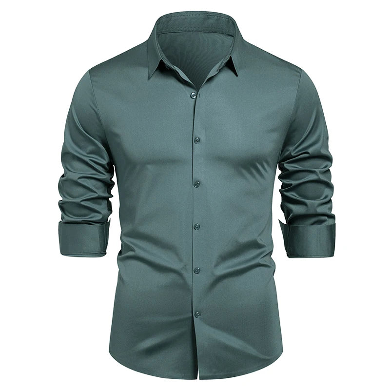 HEARUJOY  -  Men's Elastic Spring and Autumn New Long Sleeve Shirt Anti-wrinkle Free Ironing Business Comfort Breathable Slim Men Dress Shirt