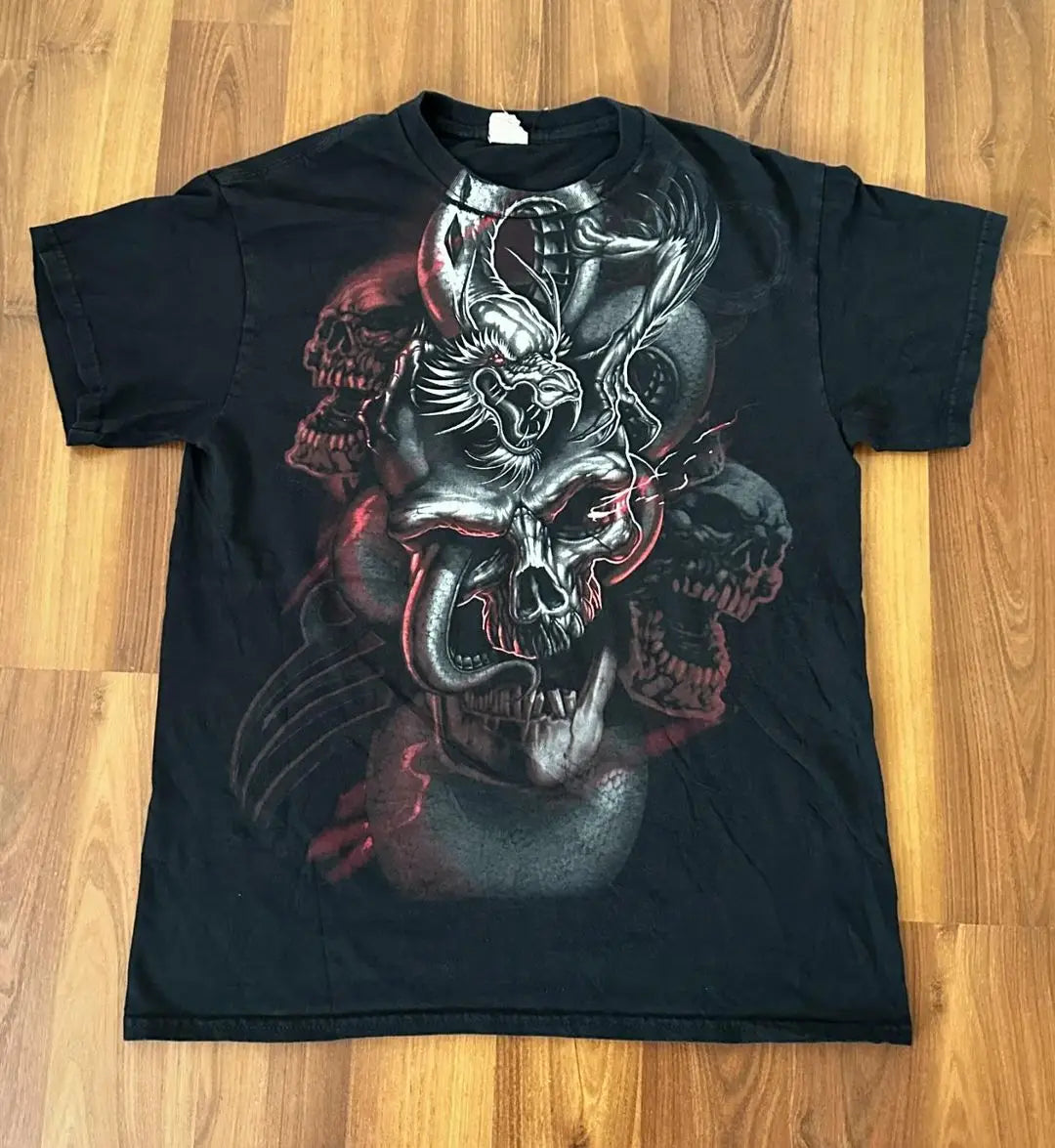 Hearujoy Y2k European and American Hip-hop Skull Oversized T-shirt Street Harajuku Retro Letter Print Top Men Casual Graphic t shirts