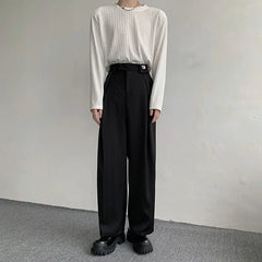 HEARUJOY  -  Korean Black Suit Pants Men Oversized Fashion Social Mens Dress Pants Loose Straight Wide Leg Pants Mens Office Formal Trousers