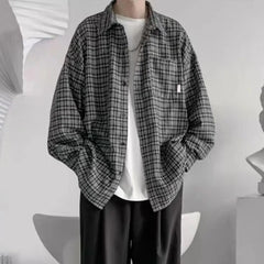 HEARUJOY  -  2XL Mens Plaid Shirt Lapel Shirt All Seasons Buttoned Closure Long Sleeves Slight Stretch Shirt For Daily Wear