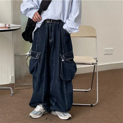 Hearujoy Baggy Cargo Jeans big pocket Trousers Male Denim Pants Wide Leg Pant women's Jeans Loose Casual Streetwear Hip Hop Harajuku