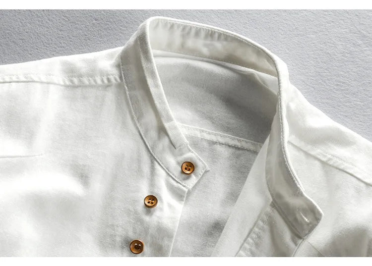 HEARUJOY  -  Vintage High Quality Linen Shirt For Men Long Sleeve Stand Neck Slim Fit Top Chinese Style Retro Blouse Streetwear Plus Size 7XL