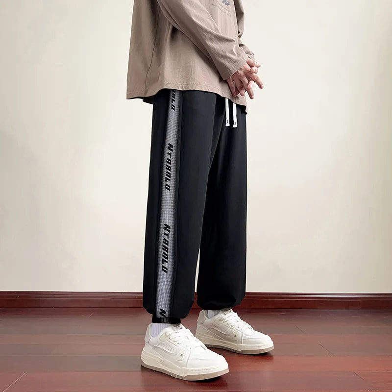 HEARUJOY  -  Side Stripe Joggers Men Trousers Autumn High Street Vibe Korean Wide-leg Trousers Casual Niche Straight-leg Loose Sports Pants
