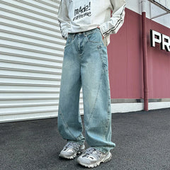 HEARUJOY  -  New Washed Jeans Street Trousers Male Denim Pants Solid Color Wide Leg Pant Button Casual Streetwear Hip Hop Oversized version