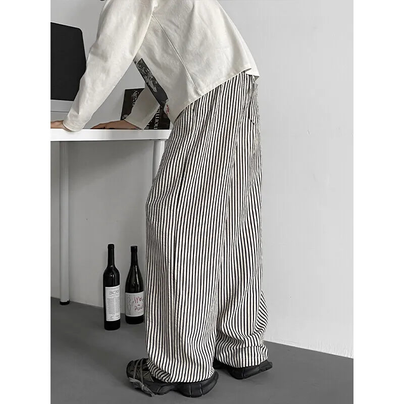HEARUJOY  -  Summer Casual Pants Men Oversized Black Striped Pants Men Streetwear Korean Loose Wide Leg Pants Mens Trousers Plus Size 5XL