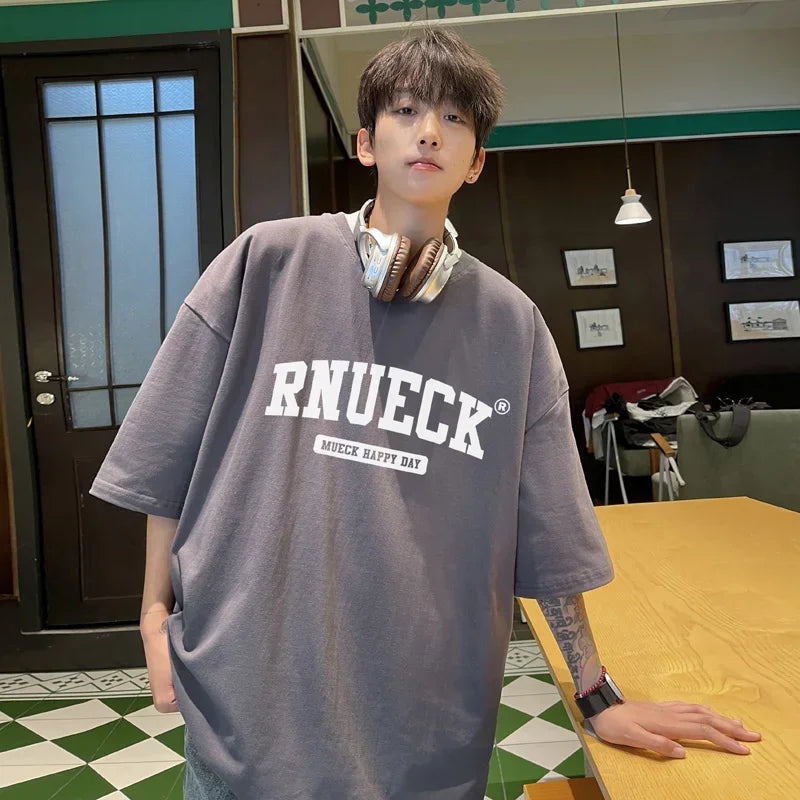 HEARUJOY  -  T Shirt Oversized Cotton For Men White 5XL Men's Letter Print T-shirts Men Casual Wear Summer Tee Shirts Big Size