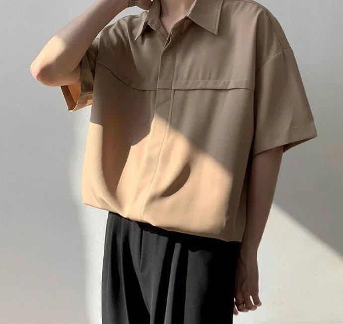 HEARUJOY  -  White Man Shirt Short Sleeve Shirts for Men Plain High Quality Luxury with Collar New in Designer Vintage Summer Casual Silk