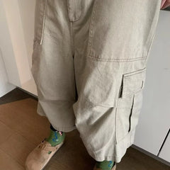 HEARUJOY  -  Cargo Cropped Pants Mens Summer New Multiple Pockets Casual Wide Leg Tooling Shorts Street Retro Paratrooper Overalls Thin