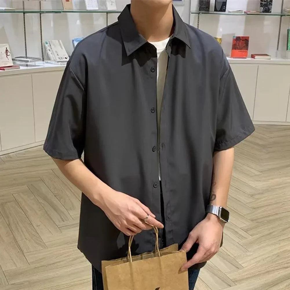 HEARUJOY  -  Draped Fashion Top L M Mens Short Sleeve Shirt Suitable For Vacation Brand New Condition Lapel Neckline Vacation Attire
