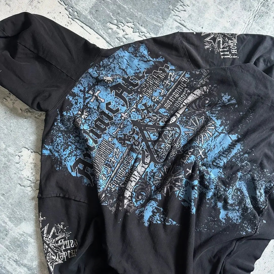 Hearujoy Affliction Gothic Hoodie Y2K New Retro Pattern Oversize Zipper Hoodie Hip Hop Street Casual Sweatshirt Personality Men clothing