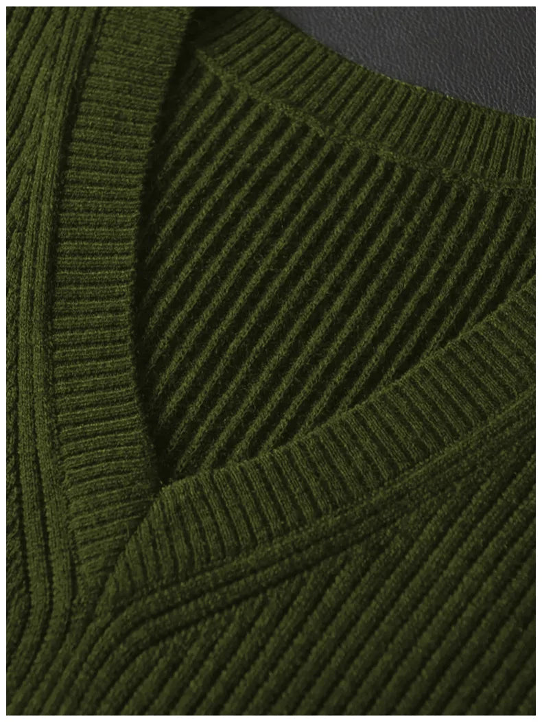 HEARUJOY  -  New Popular Preppy Style Men Sweater Vest Casual Knitted Streetwear Solid Color V Neck Waistcoat Leisure High Quality Knitwear