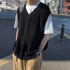HEARUJOY  -  Men's Clothing Sleeveless Vest Blue Waistcoat Knit Sweater Male V Neck Red Thick Winter Sheap High Quality Replica Street Ugly A