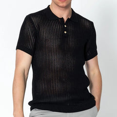 HEARUJOY  -  Shirt Tops V-lapel Tops Fashion Fashion Streetwear Ribbed Knitted Sexy See Throughm Hollow Out Short Sleeve Shirt
