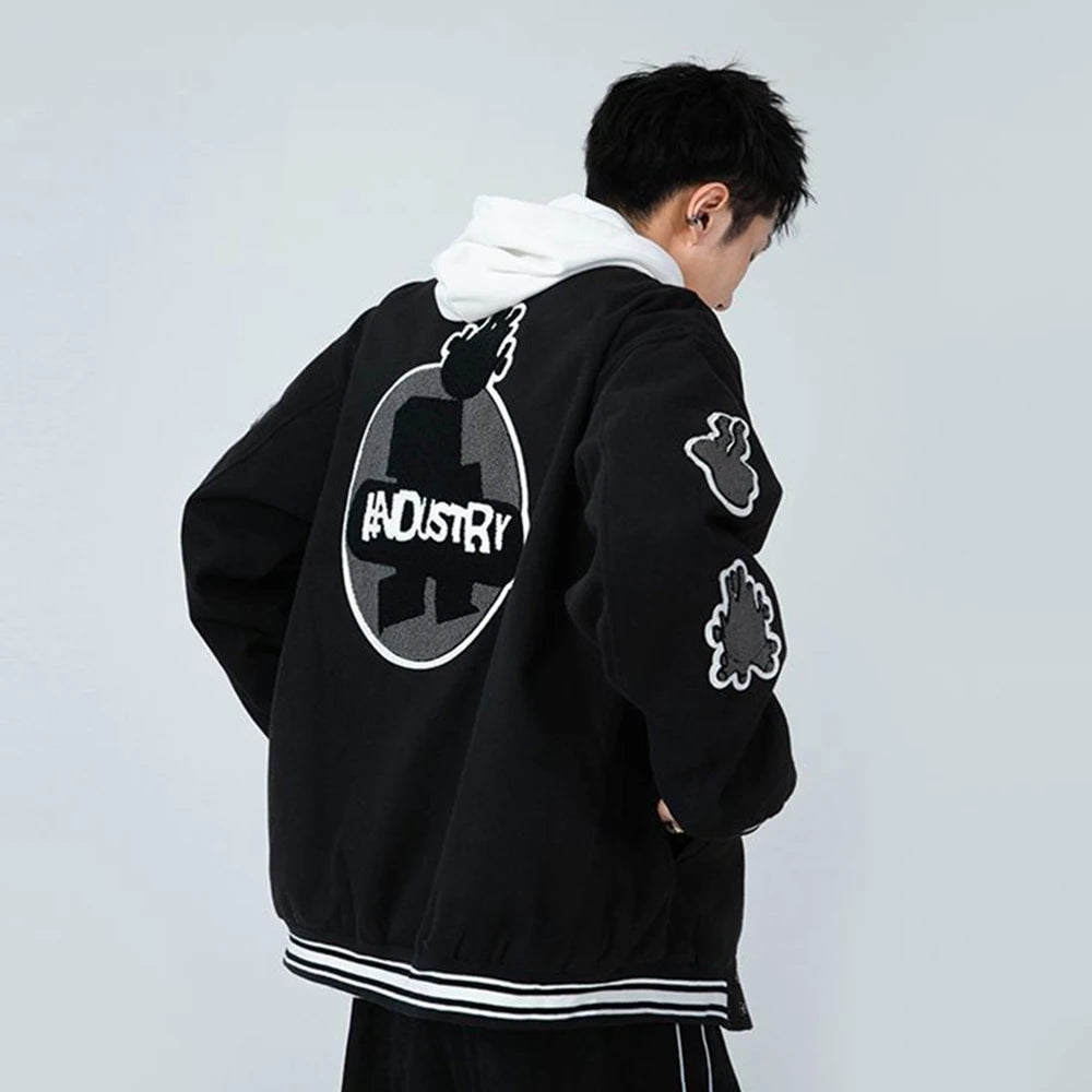 Hearujoy New Autumn And Winter Baseball Jacket Mens American Embroidered Letters Loose And Versatile Casual Street Hip-Hop Bomber Jacket