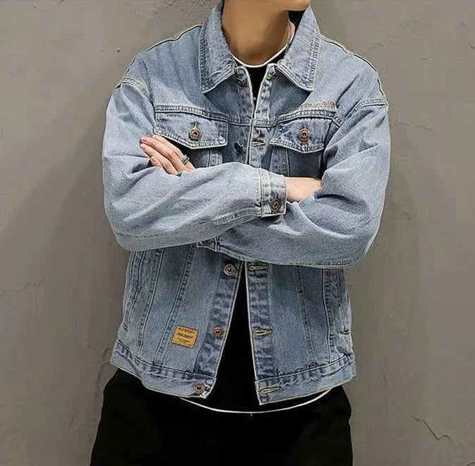 HEARUJOY  -  Black Padding with Embroidery Jeans Coat for Men Warm Wool Sheep Denim Jackets Man Padded Blue Washed Worn One Piece G Casual