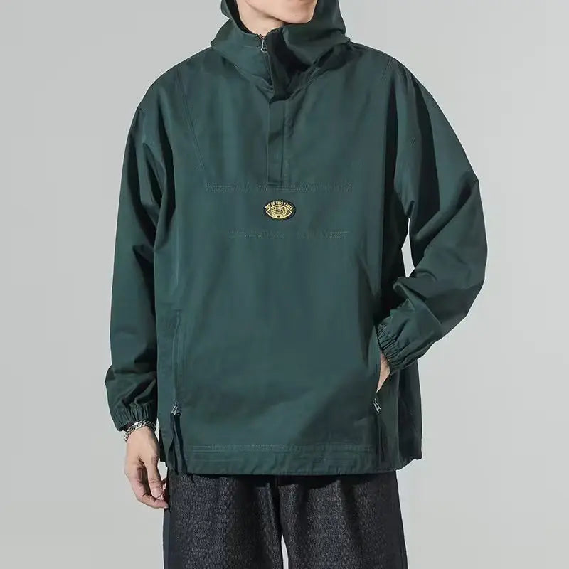 Hearujoy Sweatshirt Men's Pullover Solid Color Top Men's Hooded Half Zipper Loose and Versatile Trendy Men's Outerwear Top