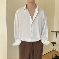 HEARUJOY  -  Long Sleeved Shirt Men Oversized Fashion Social Mens Dress Shirt Korean Loose Ice Silk White Shirt Mens Office Formal Shirts