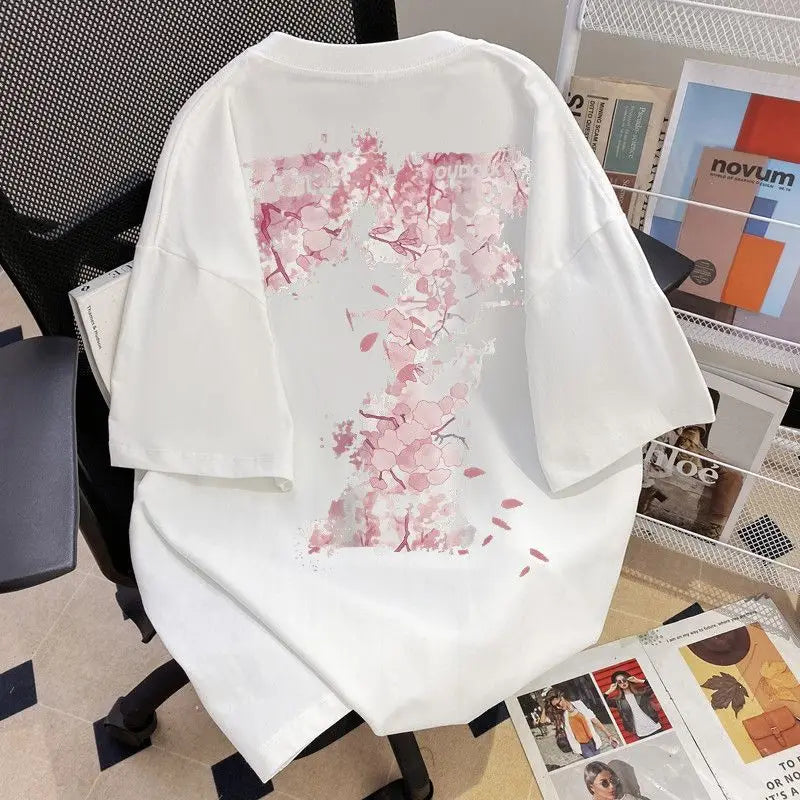 HEARUJOY  -  Pure Cotton Short-sleeved T-shirt National Trend Versatile Fashion Loose Summer Trendy Design Print Same Style