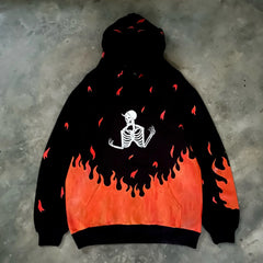 Hearujoy Harajuku Punk Style Fashion Hoodies Women Brand Flame Skulls Print Hoodie Digital Print Streetwear Clothing Sweatshirts Y2k Tops