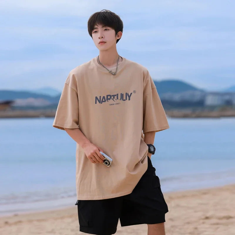 HEARUJOY  -  T Shirt Oversized Cotton For Men White Men's Letter Print 5XL T-shirts Men Casual Wear Summer Tee Shirts Big Size Clothing