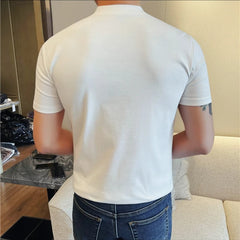 HEARUJOY  -  Men's 92% Cotton Henley Collar V-Neck Short Sleeve Tee  Summer Solid Color Slim Fit Casual T-Shirt in 7 Classic Versatile Colors