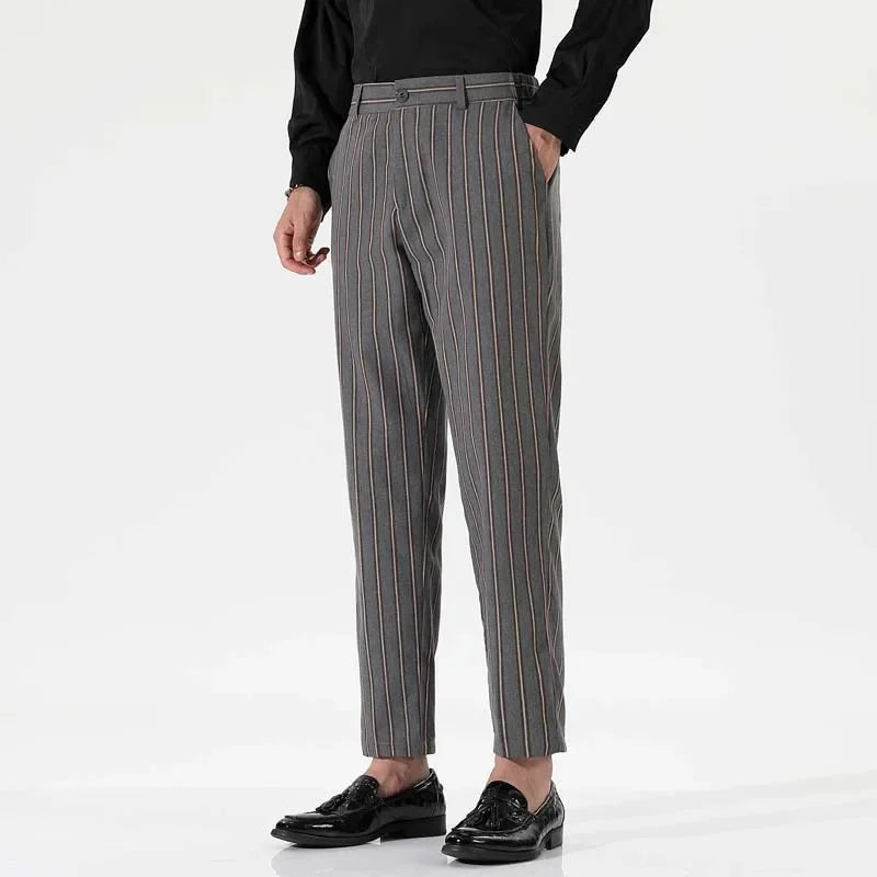 HEARUJOY  -  Men's Spring and Fall New Fashion Striped Business Casual Nine Straight Leg Suit Pants