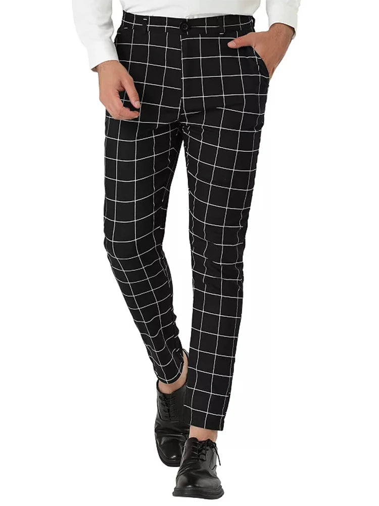 HEARUJOY  -  Outdoor Casual Suit Trousers Mens 2025 Autumn Daily Leisure Straight Pants For Men Stylish Plaid Striped Printing Trousers