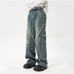 Hearujoy Fashion Summer New Men's Straight Denim Pants Korean Style Loose Pockets Zippers Male Casual Wide Leg Trousers 2024 9C6092