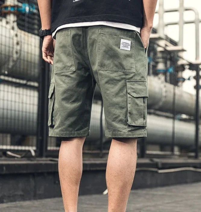 HEARUJOY  -  Oversize Wide Multi Pocket Loose Baggy Short Pants for Men Solid Big Size Elastic Waist Mens Cargo Shorts Hevy Whate Cotton Tall