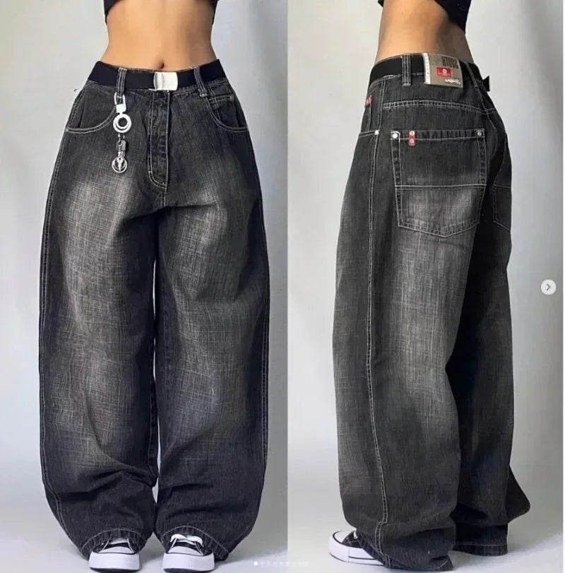 Hearujoy Y2K Fashion Red Print Grey Washed Baggy Jeans Men Women American Streets Harajuku Gothic Skateboard Pants Vintage Street Clothes