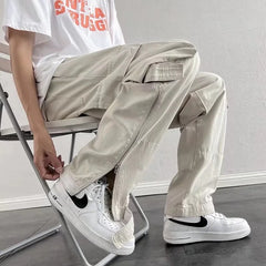 Hearujoy Zipper Cargo Pants Men Cotton White Cargo Trousers Male Hip Hop Streetwear Vintage Loose Casual Safari Style Pocket