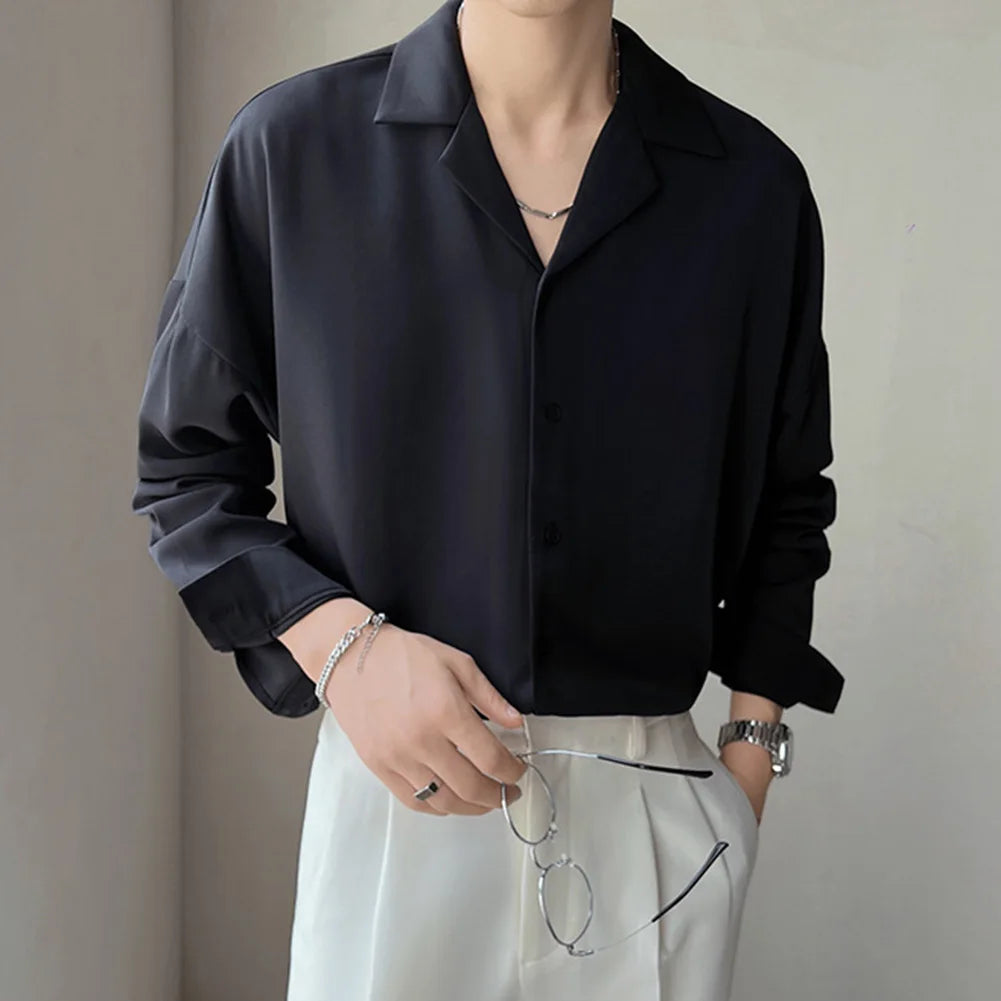 HEARUJOY  -  Casual Drape Shirt Trendy Button Up For Everyday Wear Casual Drape Shirt For Men All Seasons Wear Daily Use Apparel