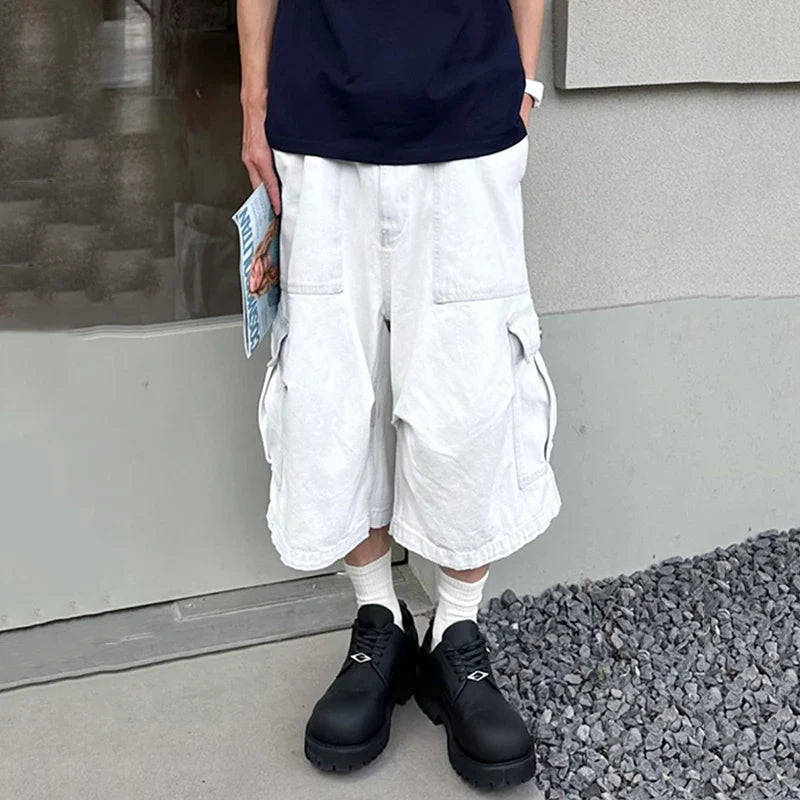 Hearujoy High Street Men's Denim Shorts Casual Big Pockets Patchwork Overall Straight Leg Loose Male Jeans Fashion 9C6820