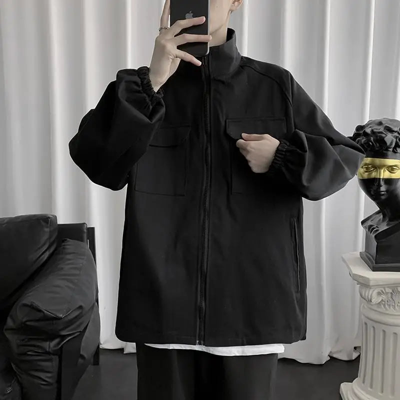 HEARUJOY  -  Work Jacket Men's Spring Autumn Korean Trendy Handsome Tops Ins Brand Loose Stand Collar Jacket