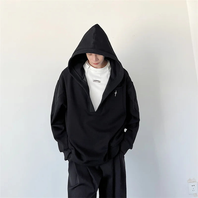 Hearujoy Korean Spring Streetwear Collar black white Sweatshirt Men Spring Korean Loose Trendy Casual Coat Male Hoodies Sweatshirts