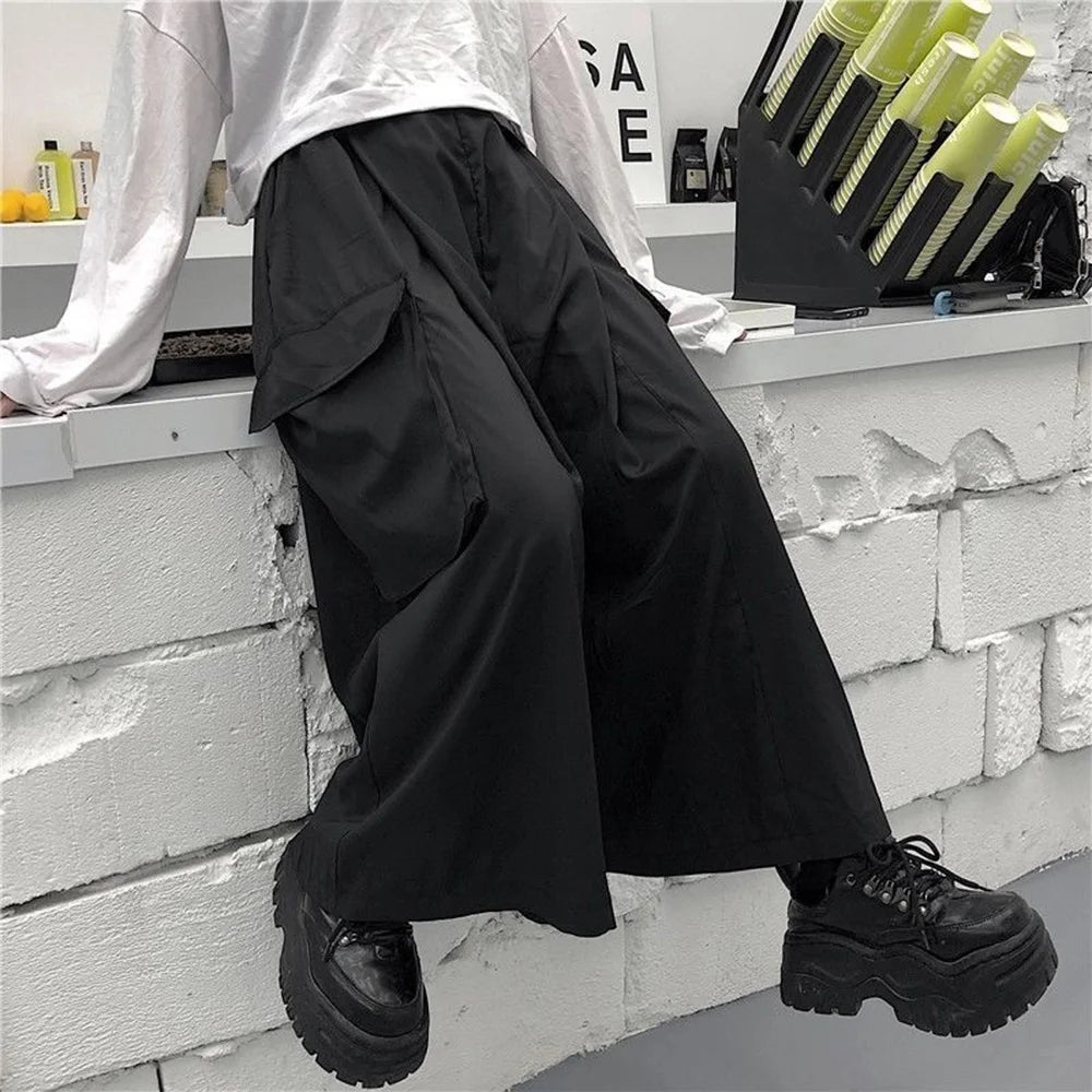 HEARUJOY  -  XS-5XL Gothic Culottes Dark Workwear Big Pocket Samurai Pants Hakama Genderless Streetwear Wide-Leg Pant Men'S Clothing 2025 New