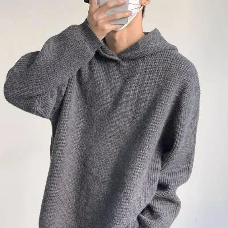 Hearujoy Autumn Clothing Men's Luxury Knitted Hooded Pullovers Sweater Casual Streetwear Solid Color Long Sleeve Hoodie Knitwear 2024 New