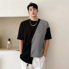 Hearujoy Korean Summer Men's Wear Fake Two Pieces Contrast Color Patchwork Suit Collar Casual T Shirt Sleeve Men's Collar Tee Tops