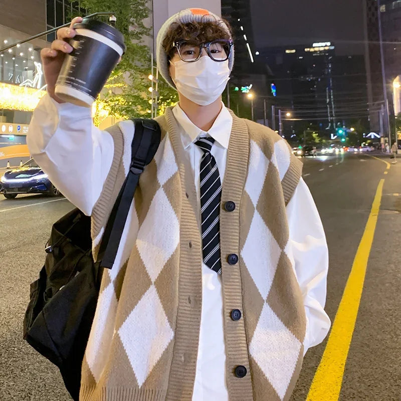 HEARUJOY  -  New Autumn Winter Fashion Trend Casual Vneck Cardigan Vest For Men Highquality Korean Version Loose Comfortable Versatile Jacket