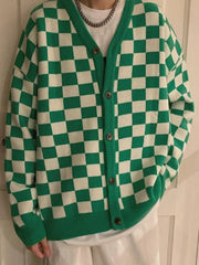 HEARUJOY  -  V Neck Man Clothes Knitted Sweaters for Men Green Plaid Cardigan Black Jumpers Sale Wool A Mode T Shirt Warm Korean Autumn S Fun