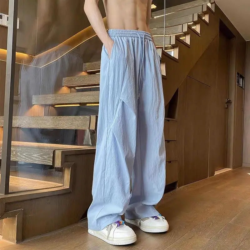 HEARUJOY  -  Ice Silk Baggy Summer Thin Men's Casual Wide-leg Pants Low Price Stylish High Quality New in Classic Y2k Long Xxxl Male Trousers
