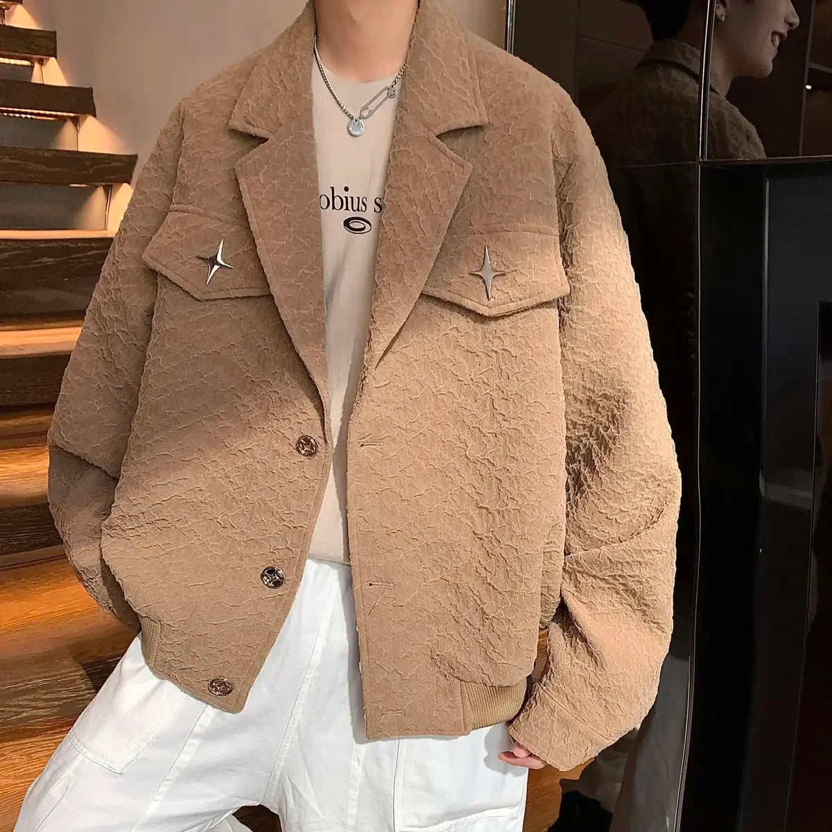 Hearujoy Men's Clothing Vintage Blazer Collar Coat Men's Spring and Fall American Niche Design Pilot Jacket High Street Fashion Jacket