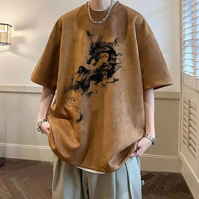 HEARUJOY  -  Man Tee Shirts Cotton Oversized O Neck Watercolor T Shirt for Men Luxury High Quality Cool New In Cheap Clothes Party Summer Top
