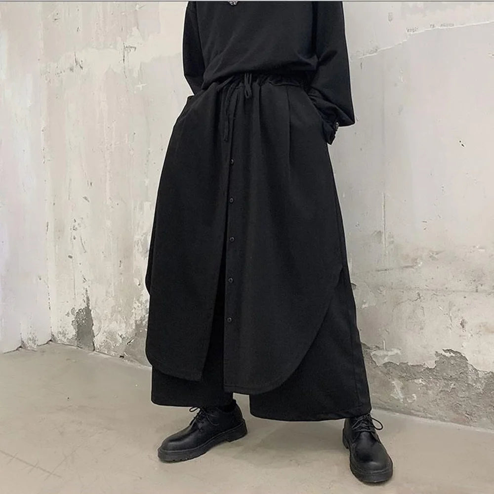 HEARUJOY  -  Men Culottes Y2k Double-Layer Breasted Design Harem Casual Pants Streetwear Trend Outdoor Wide-Leg Pants Men'S Clothing