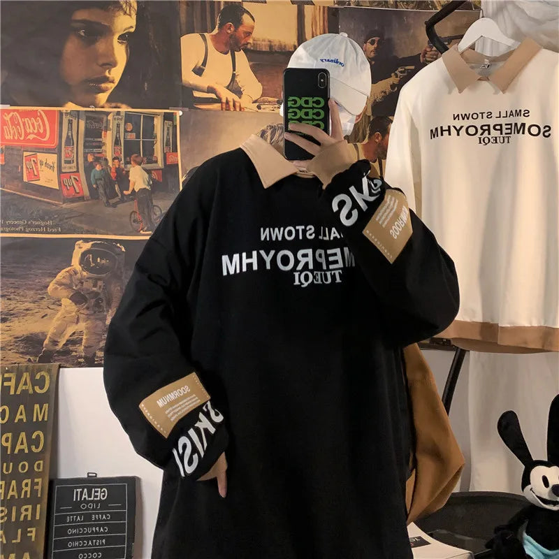 HEARUJOY  -  Autumn Lapel Hoodie Men Fashion Print Casual Oversized Sweatshirt Men Streetwear Hip Hop Loose Pullover Hoodies Mens Hoody